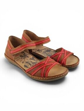 Brako Anatomic Women's Spain Brown Leather Red Stitch Wedge Sandals 39